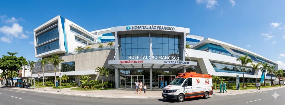 Fachada de hospital Hapvida em Salvador — rede própria com pronto-socorro e internação
